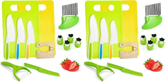 Chanking 13 Pieces Kids Safe Knife Set for Real Cooking Child-Friendly Plastic Chef Tools Montessori Kitchen Toys for Toddlers Birthday Gifts for Boys and Girls Ages 4+ (A) (Pack of 2) by Chanking