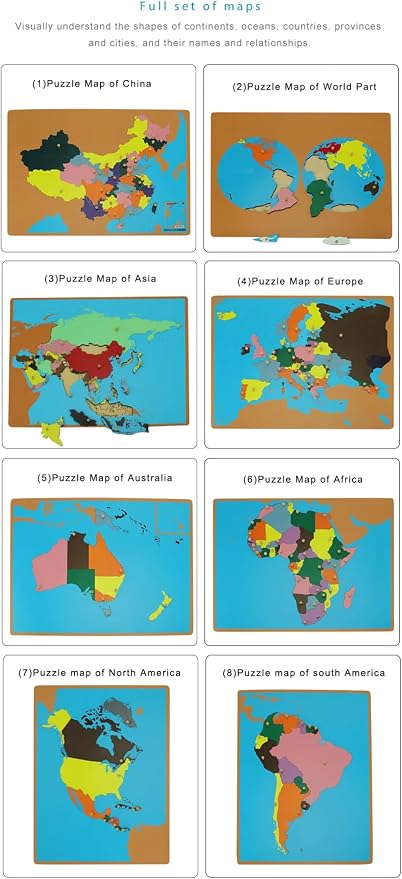 Scientific Culture World Puzzles Map with Knob 3D Puzzle Game Geography Learning Wood Maps Color Board Montessori Scientific Geography World Map Educational Teaching Toys (South America) - Image 6