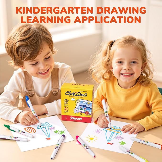 JoyCat Click & Draw Washable Markers for kids with Retractable Tips,40 Colors Markers Set,retractable marker for Toddlers Kids, Ideal arts & crafts supplies,coloring markers,Holiday Gifts for Kids.