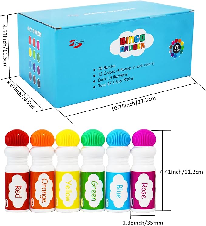 Yuanhe Bingo Daubers Dot Markers - Paint Dotters for Toddlers and Kids Art Supply, Set of 48 Pack (12 Colors)