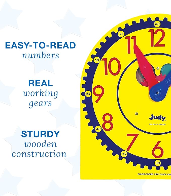 Carson Dellosa 13" x 12" Judy Clock, Learn to Tell Time with Color Coded Clock Hands, Analog Time Telling for Kids, Hands-On Learning Education Classroom and Homeschool Supplies - Image 4
