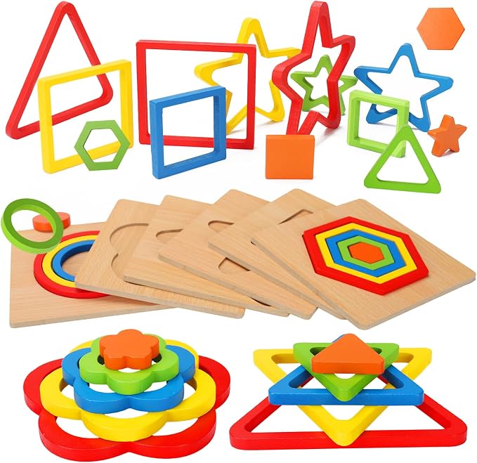 Toddler Puzzles Montessori Toy Wooden Shape Sorting Puzzle Educational Toy by AugToy