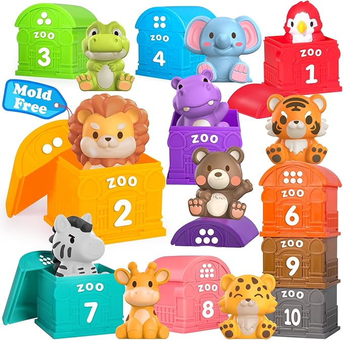 Montessori Learning Toys for 1,2,3 Year Old Toddlers, 20Pcs Animal Preschool Sensory Toys for Counting, Matching, Sorting & Fine Motor Games, Christmas Birthday Easter Gift for Baby Boys & Girls by OriateToys