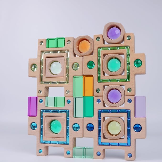 Wooden Colorful Acrylic Gem Trapezoidal Building Block for Kids (Only Colorful) - Image 4