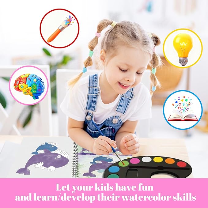 Paint with Water Books for Kids Ages 2-4 4-8, Watercolor Coloring Book for Kids, Toddlers Watercolor Painting Book, Water Color Paint Set for Kindergarten Art Craft Drawing Gift