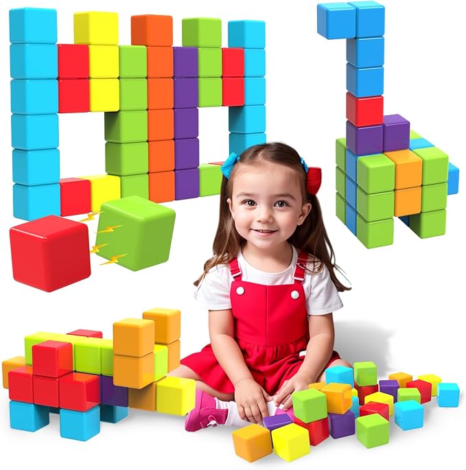 Magnetic Building Blocks, 1.65 inch Large Stacking Cubes for Toddlers by PairezToys