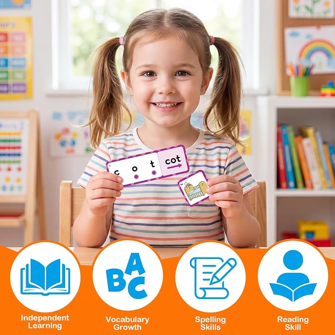 120 Words & Phonics Puzzle, 2 in 1 CVC & Blends Digraphs Flash Cards - Image 6