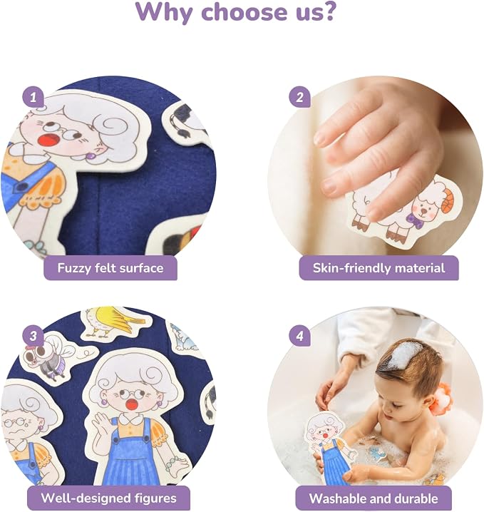 CHEFAN Felt/Flannel Board Story Set of 4, PRECUT Felt Pieces for Preschool Toddlers Circle Time,Old Lady Who Swallowed a Fly,The Grand Old Duke of York,Three Blind Mice - Image 3
