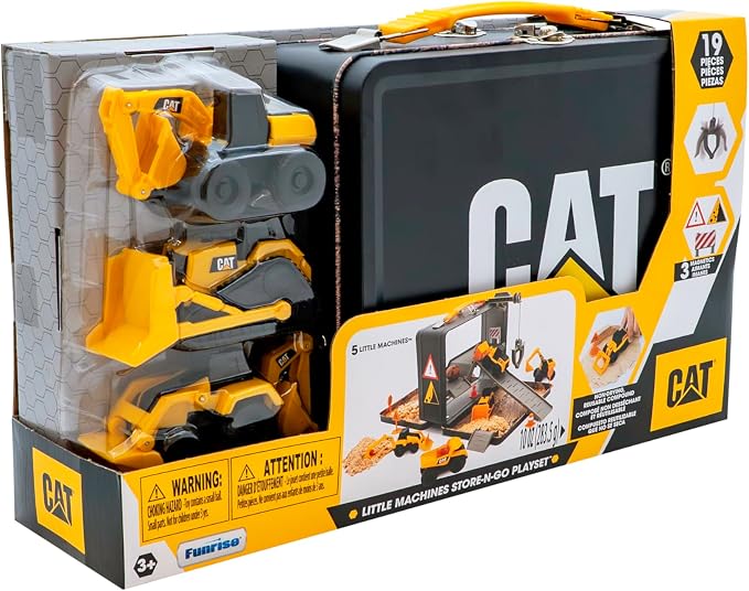 CAT Construction Toys, Store N Go Playset - Tin Travel Case Transforms into Multi-Level Worksite, Includes 2 Little Machines Vehicles & 10 + Accessories, Portable STEM Toy for Kids Ages 3 + - Image 3