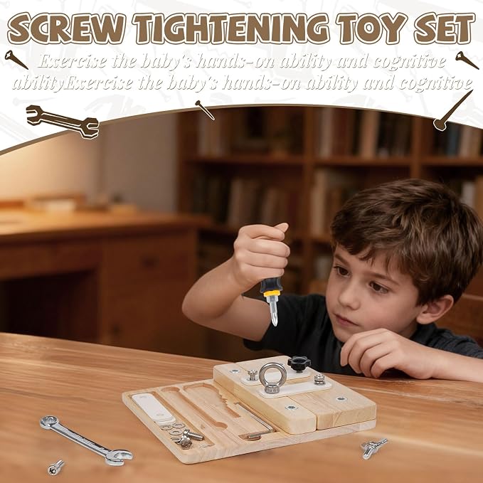 Busy Board,Montessori Screwdriver Board for Kids,Montessori Fine Motor Skills Toy, Screwd Tool Set, Sensory Toy for Toddlers,Educational Activity Set for Educational Preschool Gift for Boys - Image 2