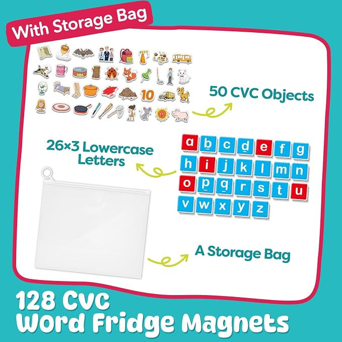 CVC Magnets Word Games,Fridge Magnets for Kids, 129Pcs Magnetic Letters - Image 2