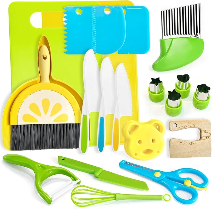 21 Pcs Kids Knife Set for Real Cooking Safe Kitchen Tools for Ages 4+ by Chanking