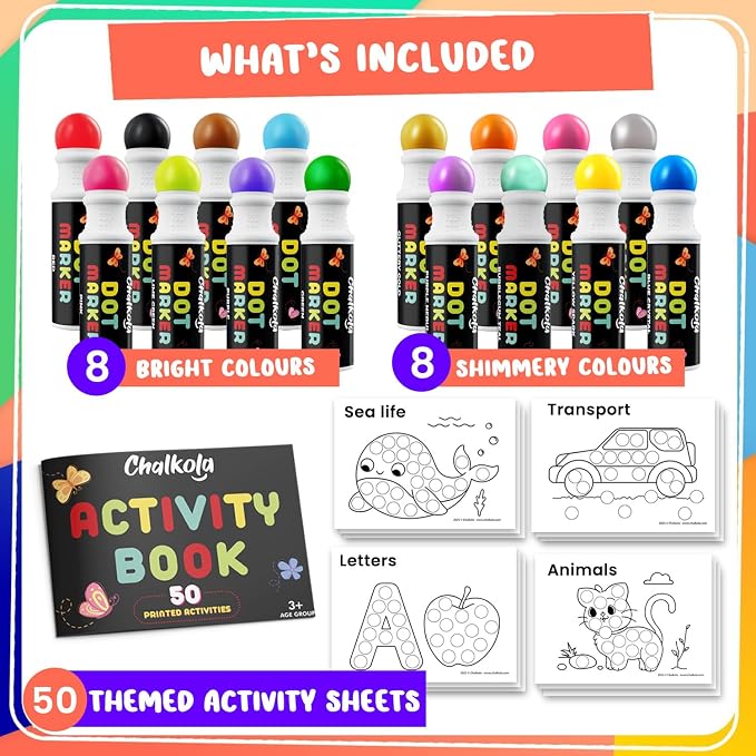 Chalkola 16 Washable Dot Markers for Toddlers 1-3 - Kids Paint Dot Art Set - Image 2
