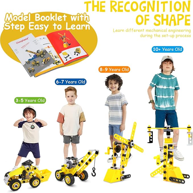 choopheme 10 in 1 Stem Toys for 5 6 7 8 9+ Year Old Building Block Kit Stem Activities Projects Boy Toys Age 4-8 5-7 6-8 8-10 Creative Set Educational Engineering Excavator Construction Birthday - Image 2