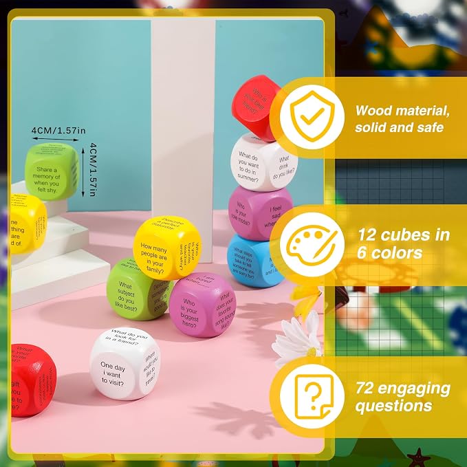 Hanaive 12 Pcs Learning Conversation Cubes,Wood - Image 4
