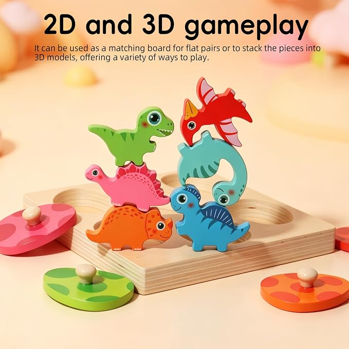Wooden Dinosaur Egg Peg Puzzle, Montessori Color Matching Learning Toy, Fine Motor Skills Developmental Game, Early Educational Sensory Gifts for 12-18 Months, 1 2 Year Old Toddler Boys Girls - Image 4