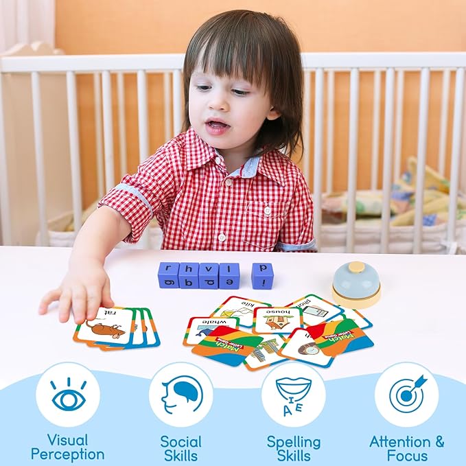 Edulok Word Race Cube - Preschool Wooden Alphabet Letter Blocks & Phonics Matching Games - CVC Word Learning Toys - Image 4