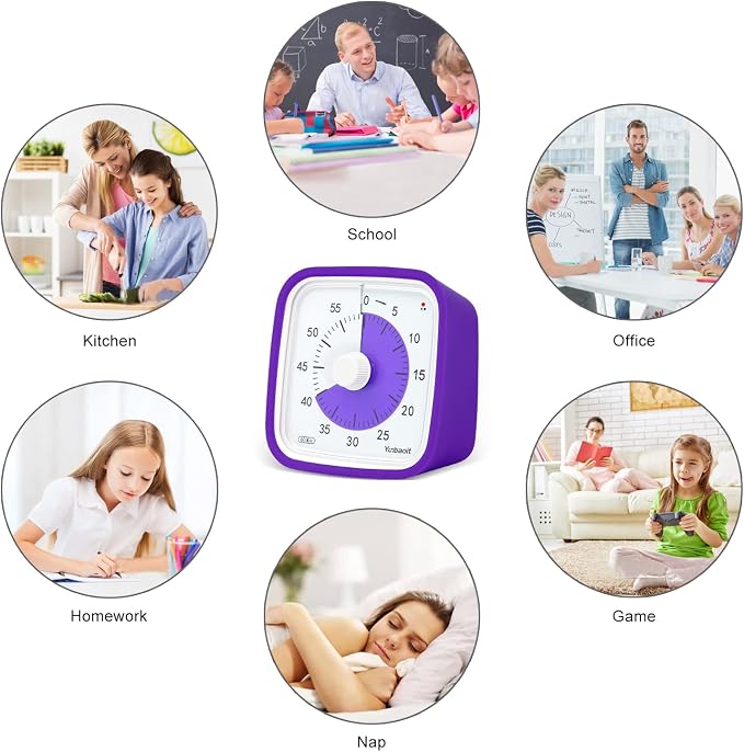 Yunbaoit Visual Timer for Kids, Silent 60-min Countdown Timer, Purple - Image 4