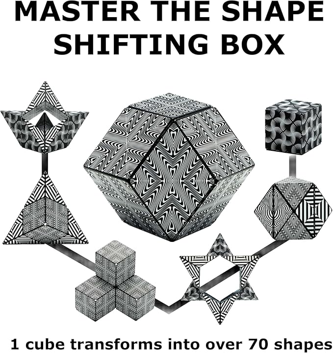 Shashibo Shape Shifting Box - Award-Winning STEM Fidget Toy with Strong Magnets - Fidget Cube Transforms Into 100+ Shapes, Christmas Stocking Stuffers Gift for Kids, Teens, and Adults (Black & White)