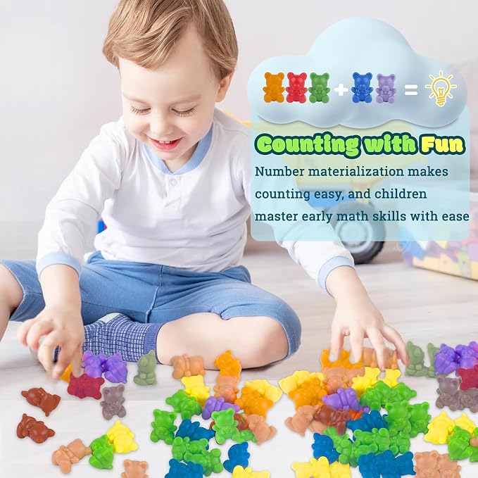 XINHUIDALSQ Rainbow Counting Bears Set of 200, 10 Colors Sorting Teddy Plastic Bears Math Manipulatives for Toddlers, 1 Inch Bear Conters Ages 3+ Kids - Image 9