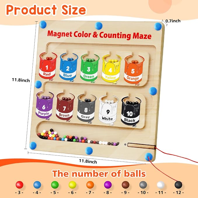 Magnetic Color and Number Maze, Montessori Toys Gift for 3-5 Year Boy Girl - Image 2
