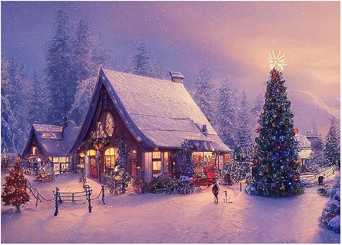 1000 Piece Jigsaw Puzzle for Kids and Adults 19x27in Poster Included - Old Christmas Cottage - Image 2