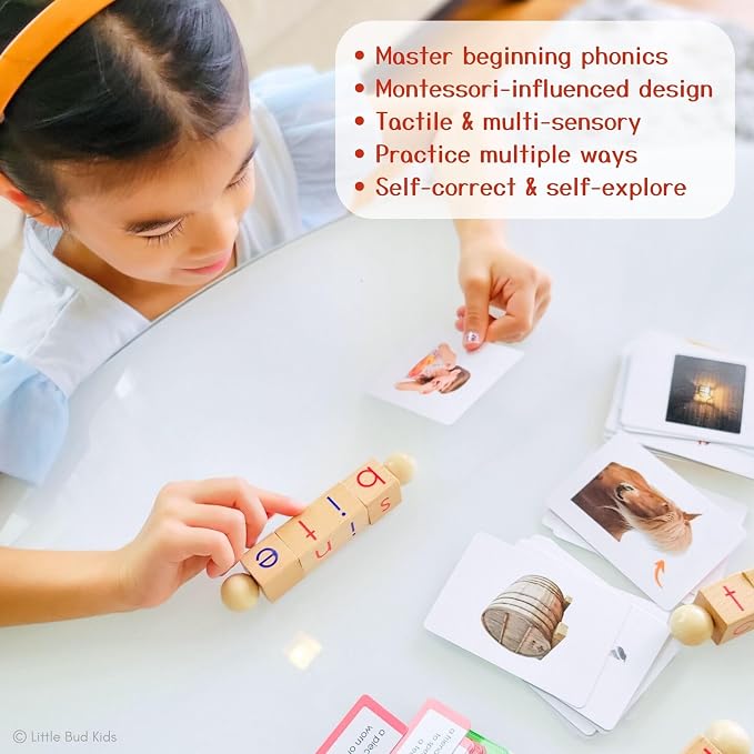 LITTLE BUD KIDS Magic Spin-E Blocks - A Silent E Phonics Toy & Montessori CVCe Reading Blocks for Kids Ages 4–7 - Image 5