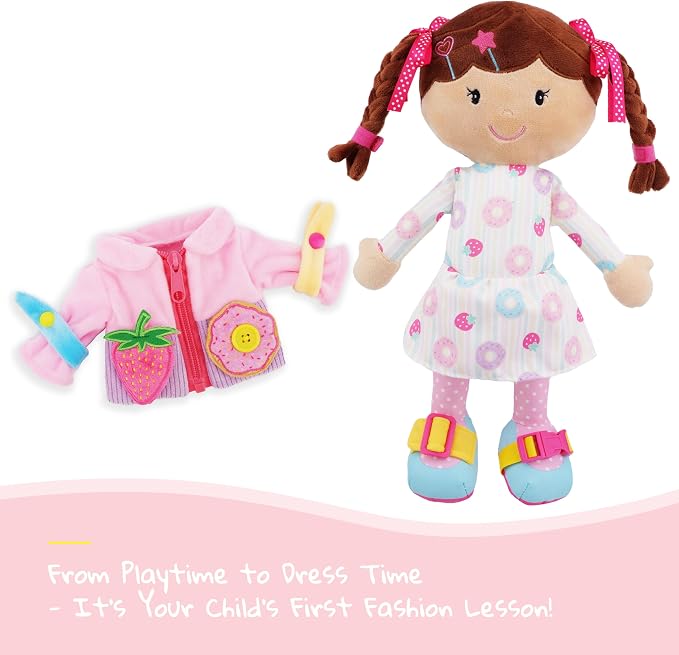 June Garden 15.5" Dressy Friends Daisy - Educational Stuffed Plush Doll for Kids and Toddlers 2 Years and Up - Montessori Buckle Soft Toy - Image 5