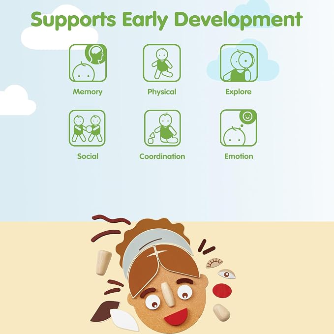 PlanToys® Wooden Build A Face Play Set Montessori Social Emotional Kids Toy - Image 4