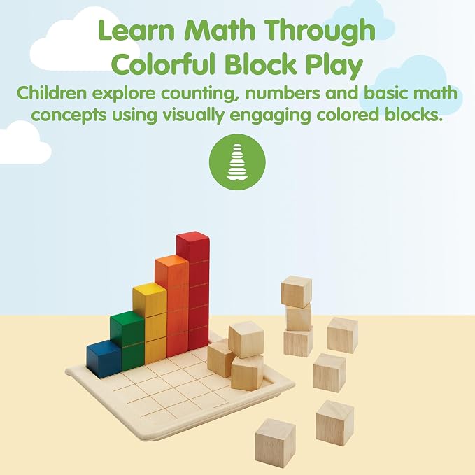 PlanToys® Wooden Colored Building Blocks Montessori Math Kids Learning Toy - Image 2