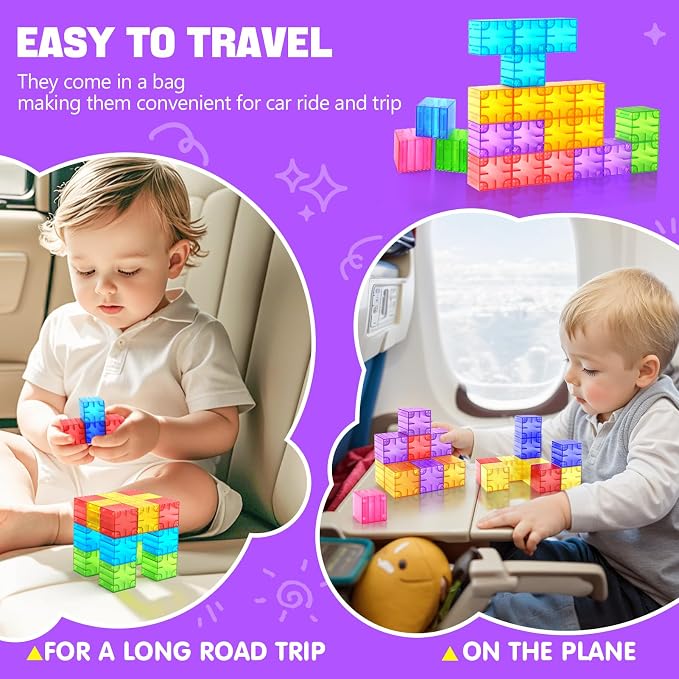 Feoxialy Magnetic Blocks 52pcs Translucent Magnetic Cubes Building Blocks - Image 4