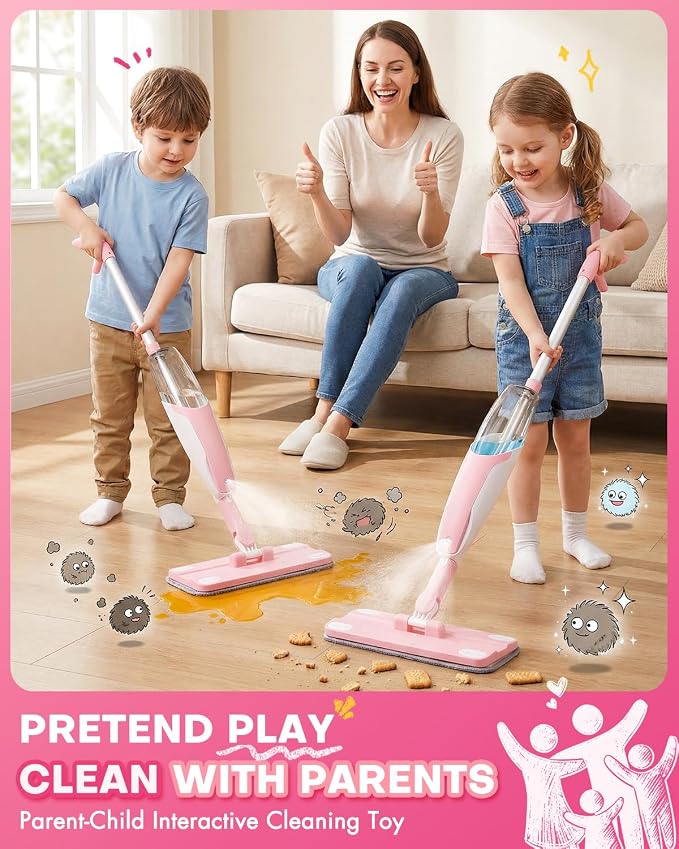 Pink Mini Spray Mop for Toddler-Girls Montessori Cleaning Toy that Real Spray Water,Pretend Playhouse Essentials for Girls Ages 3-8,Toddler Educational Housekeeping Set - Image 4