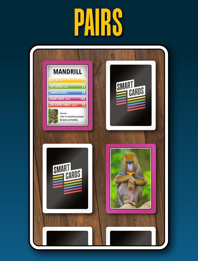 SMART Cards Animals, Gift, Stocking Stuffer, Travel Card Game, 100 Cards of Animals, 7 Games in 1, Pairs, Snap, Trumps, Rummy, Quiz, Facinating Facts, Age 5+, 1-8 Players - Image 7