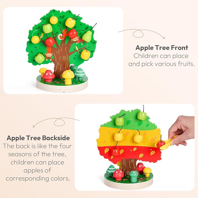 Woodtoe Apple Picking Magnetic Tree Toy, Montessori Toy for Kids Age 3-6 - Image 3