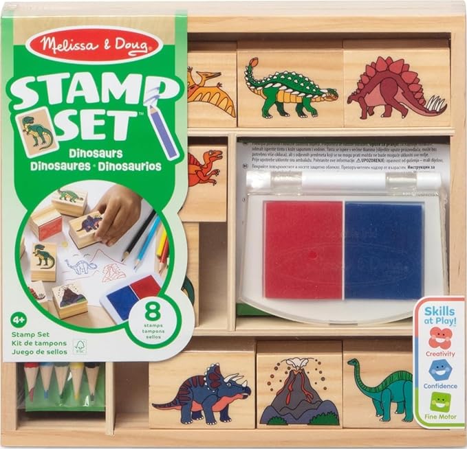 Melissa & Doug Wooden Stamp Set: Dinosaurs - 8 Stamps, 5 Colored Pencils, 2-Color Stamp Pad - FSC Certified by Unknown