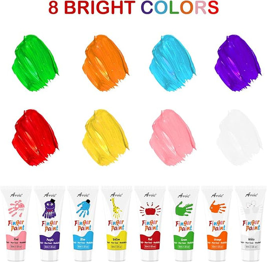 AROIC 8PCS Washable Finger Paint, Non-Toxic Finger Paints 8Colors(1.05fl oz), Art Supplies Painting Supplies Gifts, Hand Paint DIY Crafts for Children Age 12+ and Adults