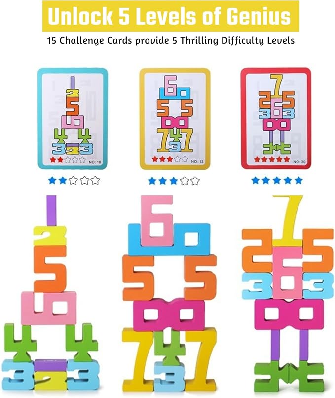 Gdaytao 20PCS Wooden Number Building Blocks 1-10 - Math Stackers Stacking Number Toys with Counting Games, Bright Digital Building Blocks Friends of 10, STEM Montessori Learning Toys for Kids Ages 3-8 - Image 4