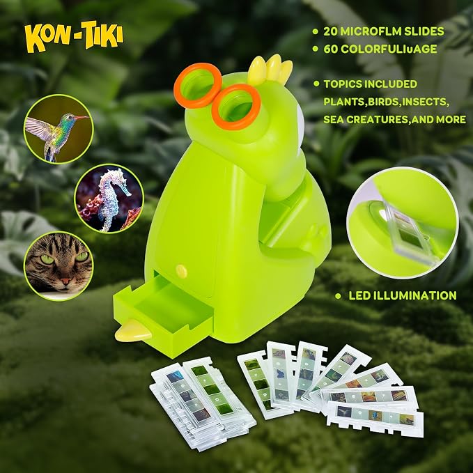 KON-TIKI Kids Dinosaur Microscope Viewer, Image Viewer with Stereo Goggles, 20 Micro Film Slides, 60 Science Images, LED Light, Q&A Learning Booklet, Educational STEM Toy Gift for Boys & Girls Age 3+ - Image 3
