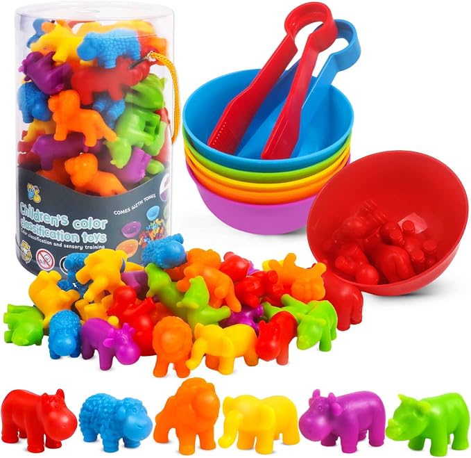 GKDOMS Counting Animals Toy Matching Game with Sorting Bowls Preschool Learning Activities Montessori Sensory Toy for Math Color Sorting, Party Favors Birthday Gifts for Toddlers by GKDOMS