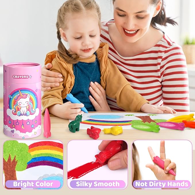 DreamCandy Rocket and Unicorn Crayons,36PCS Non Toxic Washable Toddler Crayons for Kids and Toddlers,Art Supplies Drawing Coloring Crayon Set,Gift for Girls and Boys,Back to School
