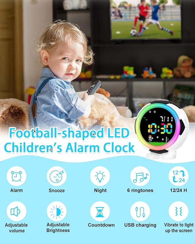 DTKID Soccer Ball Kids Alarm Clock for Boys and Girls Age 4-18 - Image 2