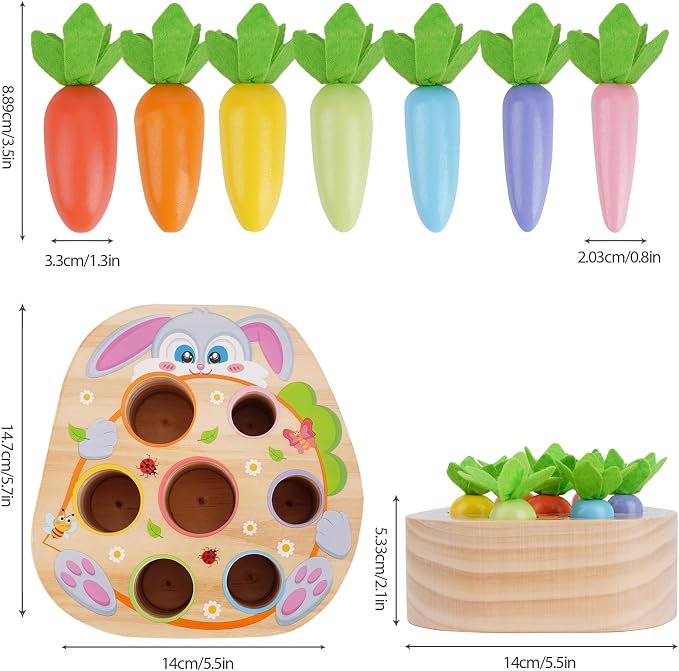Montessori Toys for 2 3 Year Old Toddlers | Wooden Carrot Harvest Game - Image 3