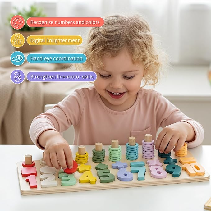 Silicone Montessori Number Puzzle Toys for Toddlers, Counting & Shape Sorting Educational Toy for 3 4 5 Year Old Boys Girls, Preschool Math Learning Board Gift, Colorful Silicone Stacking Toy - Image 5