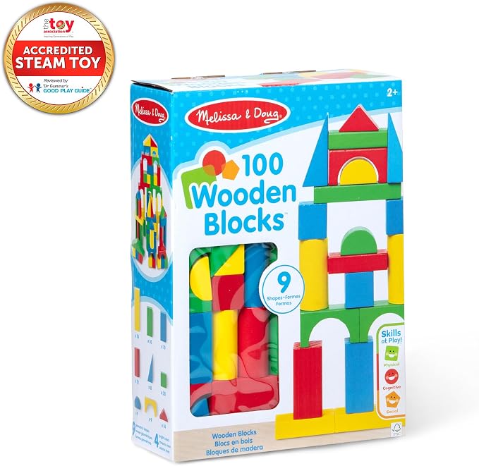 Melissa & Doug Wooden Building Blocks, 100-Piece Set of Sorting & Stacking Toys in 4 Colors and 9 Shapes, Classic Toddler Toys for Girls & Boys Ages 2+ - FSC Certified, Pack of 6 - Image 4