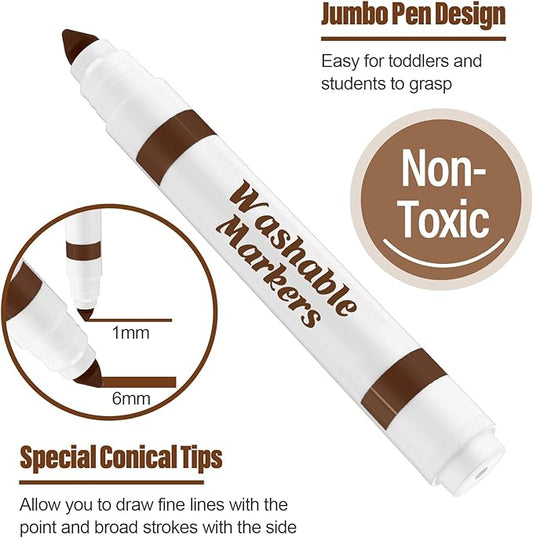 Janlaugh 36 Pcs Dark Brown Washable Markers Bulk Coloring Broad Line Markers for Kids Conical Tip Drawing Pen for Christmas, School, Travel Art Baby Shower Gender Reveal Party Supplies, Ages 6+