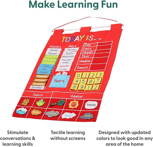 The Peanutshell Learning Calendar Wall Chart - Homeschool Supplies, Interactive Pocket Chart for Toddlers & Kids - Preschool Learning Activity Board, Circle Time Board for Classroom - Red Today is - Image 2