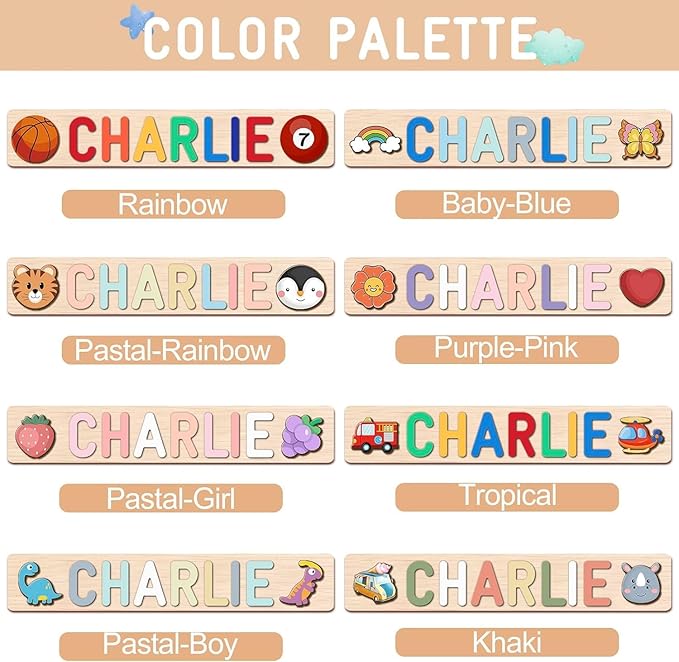 Personalized Name Puzzle for Kids, Custom Wooden Name Puzzle Engraved Text On Back, 1st Birthday for Kids, Personalized Baby Gifts Name Puzzles for Toddlers 1-3, Toddlers Toys