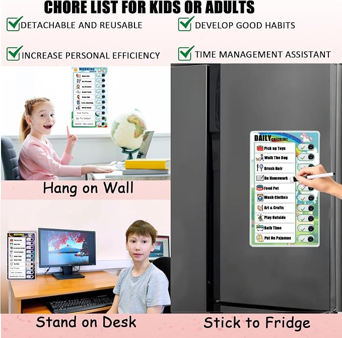 Chore Chart for Kids Toddler Chore Board, Sliding Chore Board Planning Board, Reusable Behavior Dry Erase Daily Routine Chart, Schedule Board for Home to Do List Magnetic Chore Chart（3 Pack） - Image 9