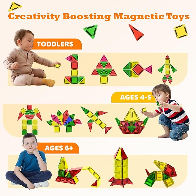 46PCS Mini Magnetic Tiles, Magnetic Tiles Travel Set with Case, STEM Educational Building Set Construction Toys for Kids Ages 3+, Portable Building Toys for Toddlers, Boys & Girls Birthday Gift - Image 4