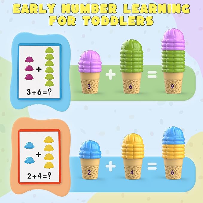 Ice Cream Color Sorting Toys for Toddlers, Montessori Counting Pretend Play Toys - 76 Pieces, Early Math Manipulatives Learning Toys with 10 Educational Number Cards for Preschool Kids (Number) - Image 3
